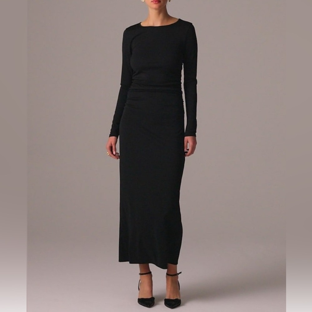 J Crew women’s Long-sleeve dress in jersey crepe side ruching black Size S NWOT